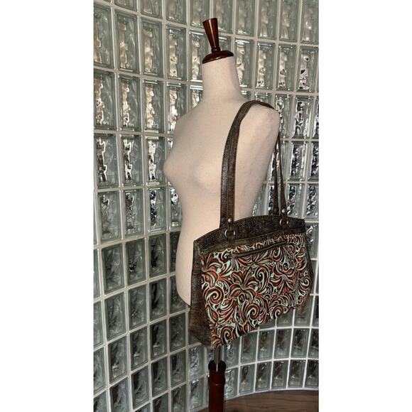 Patricia Nash Turquoise Tooled Italian Leather Tote bag - Picture 1 of 9